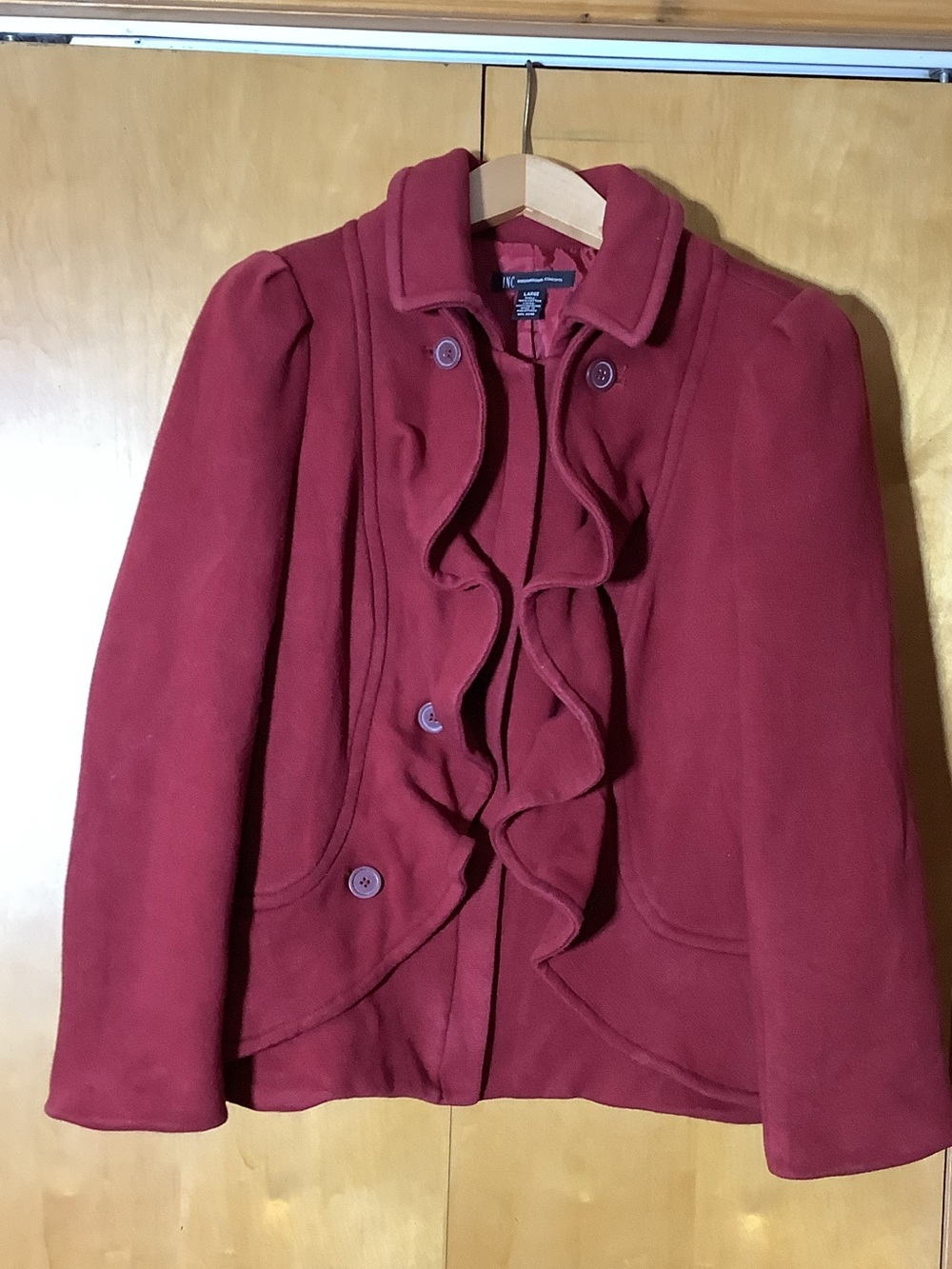Apt. 9 brick red ruffle front detail jacket, size large